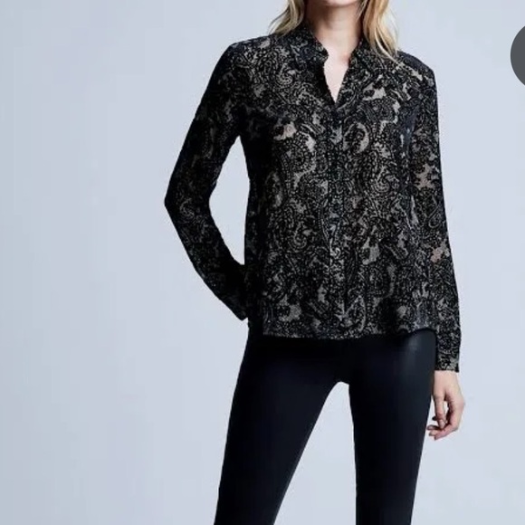 L'AGENCE Hailie Black Burnout Velvet Blouse